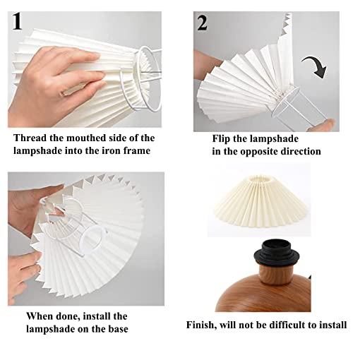 KUNJOULAM Cute Small Pleated Lamp, Modern Bedside Nightstand/Table Lamp with Beige Lampshade, Metal Base for Bedroom, Home Office, Living Room, Kids Dorm with E12 Bulb KUNJOULAM