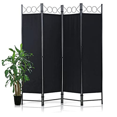Room Divider 4 Panels 6FT Room Divider Wall Folding Privacy Screens with Steel Frame Freestanding Partition for Home Office Bedroom,Black NChanmar