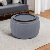 Kakotito Modern Round Storage Ottoman with Wooden Lid,Circle Handmade Coffee Table,End Table & Footstool for Living Room (Dark Gray) Kakotito