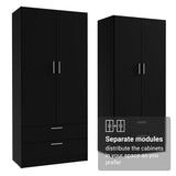 Madesa 4 Doors 4 Drawers Storage Cabinet Wardrobe with Shelves and Hanging Space 63" L Wooden Armoire Closet Organization Unit for Bedroom and Office (Black) Madesa