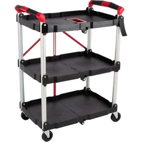 Collapsible Cart - Portable and Lightweight Folding Service Cart with 50lb Capacity Per Shelf - Multi Use Foldable Trolley with Wheels by Stalwart Stalwart