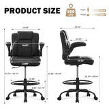 500 lbs Drafting Chair Tall Office Chair with Flip-up Armrests for Standing Desk Executive Ergonomic Computer Leather Desk Chair with Lumbar Support, Adjustable Foot Ring for Home or Drawing Use BOSMILLER