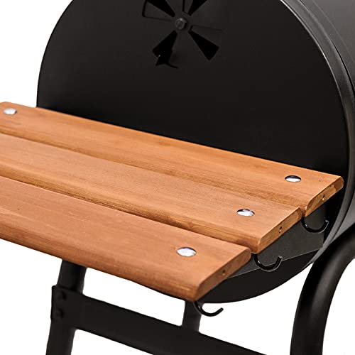 Char-Griller® Patio Pro Charcoal Grill and Smoker with Cast Iron Grates, Premium Wood Shelf and Damper Control, 250 Cooking Square Inches in Black, Model E1515