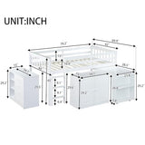 PVWIIK Twin Size Low Loft Bed with Storage Drawer & Desk for Kids,Wood Loft Bed w/Shelf,Space Saving,No Box Spring Needed,White PVWIIK