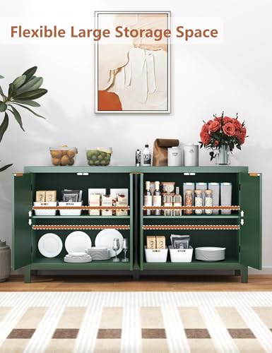 SAHISTCT 58" Modern Fluted Sideboard Buffet Cabinet with Storage, Modern Credenza with Arched Doors, Coffee Bar Table, Wood Media TV Console Table Credenza for Living Room Hallway Entryway (Green) SAHISTCT