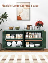 SAHISTCT 58" Modern Fluted Sideboard Buffet Cabinet with Storage, Modern Credenza with Arched Doors, Coffee Bar Table, Wood Media TV Console Table Credenza for Living Room Hallway Entryway (Green) SAHISTCT