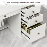 TTVIEW Computer Desk with Drawers and Hutch Shelf, Wood Executive Desk Writing Study Table with 43” Wide Tabletop, Small Desk with File Drawer for Home Office Bedroom, White Oak TTVIEW