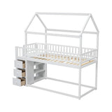 Bellemave Bunk beds Twin Over Twin Size with Drawers and Shelves Storage, Floor bunk Bed,White Bellemave