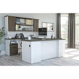 Bestar Norma 71W U or L-Shaped Executive Desk with Hutch in Walnut Grey & White Bestar