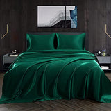 Homiest 4pcs Satin Sheets Set Luxury Silky Satin Bedding Set with Deep Pocket, 1 Fitted Sheet + 1 Flat Sheet + 2 Pillowcases (Queen Size, Blackish Green) Homiest