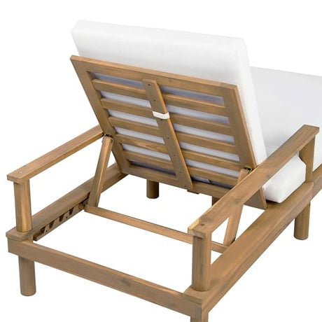 Acacia Wood Outdoor Double Chaise Lounge with 5-Position Adjustable Backrest and Armrest, All Weather Patio Recliner Chair Set of 2 with Cushions and Round Legs for Poolside Garden (Teak-4.3) XD Designs