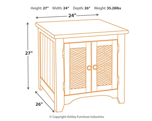 Signature Design by Ashley Wystfield Farmhouse End Table with Storage, Distressed White & Brown Finish