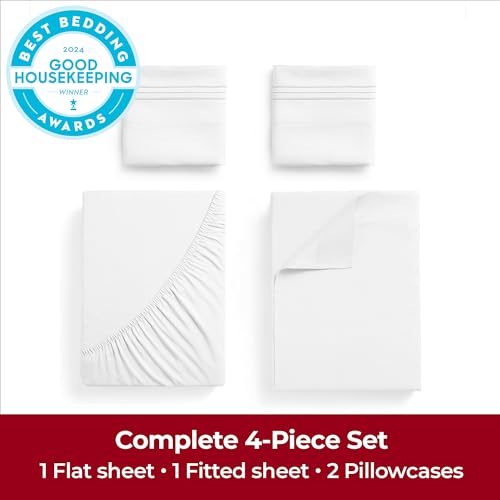 Mellanni Extra Deep Queen Sheets - 4 PC Iconic Collection Bedding - Hotel Luxury, Ultra Soft, Cooling Bed Sheets - Wrinkle, Fade, Stain Resistant (Queen, White) Mellanni