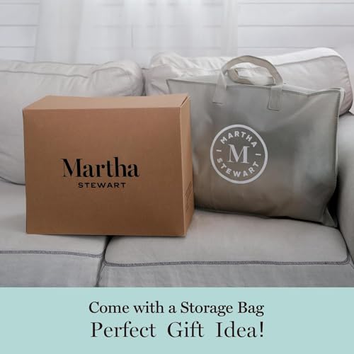 Martha Stewart White Goose Feather Down Fiber Comforter King Size- All Season Duvet Insert, Noiseless Fabric with 60oz Filled Luxury Cloud Fluffy Bed Comforter with 8 Corner Loops, White 106x90inch Martha Stewart