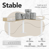 HUANUO U-Shape Standing Desk with LED Strip & Power Outrlets, 2-Tier Height Adjustable Sit Stand up Gaming Desk with Power Strip Holder, Large Computer Table for Home Office, Light Walnut HUANUO