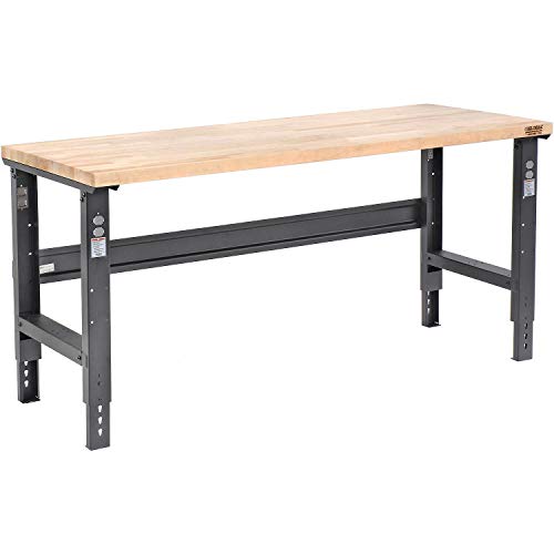 Global Industrial Adjustable Height Workbench C-Channel Leg, 72" W x 36" D, 1-3/4" Maple Top Square Edge, Black Global Industrial