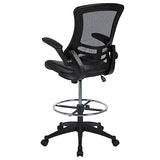 Flash Furniture Kelista Mid-Back Swivel Office Chair with Adjustable LeatherSoft Seat Height, Ergonomic Mesh Chair with Flip-Up Arms, Black Flash Furniture