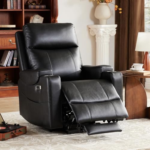 Eiayeebil Triple Motor Power Lift Recliner Chair with Adjustable Lumbar Support, Lay Flat Recliner for Elderly, Breathable Black Lift Chair Leather Recliner, Massage & Heating, USB Ports, Cup Holders Eiayeebil