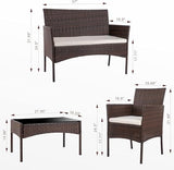 Shintenchi 4 Piece Outdoor Patio Furniture Sets, Small Wicker Patio Conversation Furniture Rattan Chair Set with Tempered Glass Coffee Table for Backyard Porch Garden Poolside Balcony Shintenchi