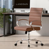 LANDSUN Home Office Chair Mid Back Desk Chair PU Leather Ribbed Executive Swivel Computer Chair with Wheels and Armrests Soft Padded Adjustable Height Conference Task Brown LANDSUN