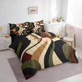 Green Brown Spiral King 7-Piece Bedding Set Modern Swirls Stripes Abstract Comforter Set with Sheets for Minimalists Boho Aesthetic Geometric Bed in a Bag Graffiti Art Lines Bedding Sets Erosebridal