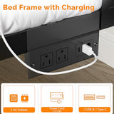 VINGLI Kids Twin Bed Frame with LED Headboard & Footboard, USB Charging Station, Metal Single Platform with 12-Inch Under Bed Storage Space for Dorm Bedroom Teen Guest Room, Mahogany Brown VINGLI