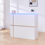 50" Reception Desk – Modern Front Desk with Lockable Drawer, Keyboard Tray, Storage Cabinet, Built-in Power Outlet, LED Lights & DIY Stripe – Ideal for Lobbies, Salons & Retail LayBurst