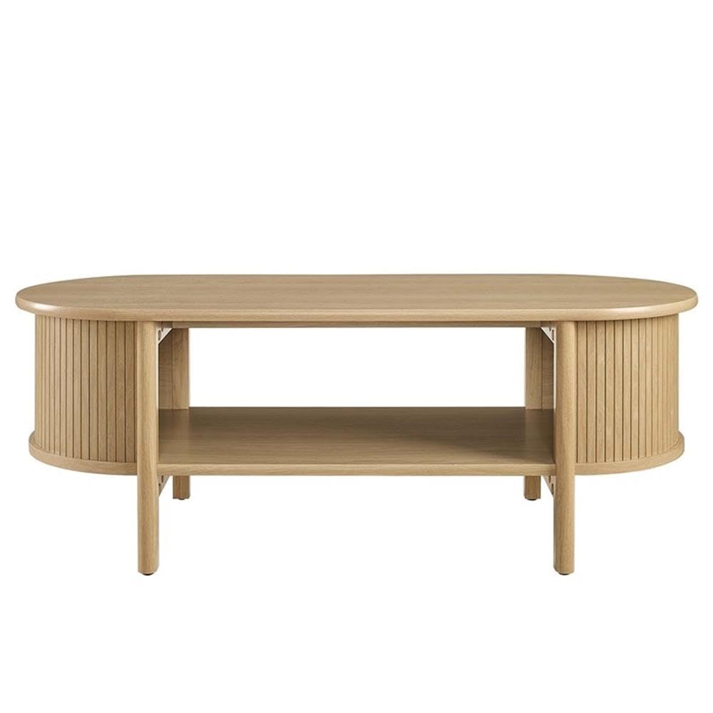 Modway Cadence Oval Coffee Table in [Color] - Mid Century Modern Center Table with Open Storage for Living Room Organization - Wood Grain Fluted Accent Table Modway