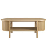 Modway Cadence Oval Coffee Table in [Color] - Mid Century Modern Center Table with Open Storage for Living Room Organization - Wood Grain Fluted Accent Table Modway