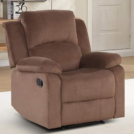 EBELLO Classic Manual Recliner Chair, Soft Microfiber Recliner Sofa with Overstuffed Arms and Back Single Reclining Couch for Living Room, Bedroom, Brown EBELLO