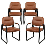 CLATINA Waiting Reception Chairs No Wheel, Leather Guest Chair with Padded Arms, Modern Brown Office Desk Chairs with Sled Base for Office Meeting Conference Room Lobby Home Living Room (4 Pack) CLATINA