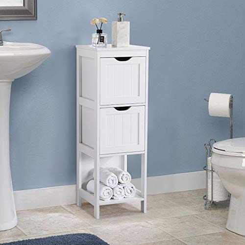 Yaheetech Bathroom Floor Cabinet, Wooden Storage Cabinet with 2 Drawers, Multifunctional Side Organizer Rack Stand Table, White Yaheetech