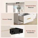 Lamtor Glass Display Cabinet with Doors - Curio Cabinet with Dynamic LED Lights for Collectibles, 67" Display Case with 4 Tier and Drawers for Figure, Toys, Books, White Lamtor