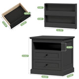 Gyfimoie Nightstand with Hidden Storage Space, Night Stand, End Table with Side Drawer, Bedside Table with Open Shelf, 2 Drawers Dresser for Bedroom, Living Room, Closet (Black) Gyfimoie
