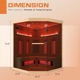 SWHSE 3-4 Person Corner Infrared Sauna- Luxury Home Sauna Spa Room with Himalayan Salt Therapy, Canadian Hemlock&Panoramic Tempered Glass,220V SWHSE