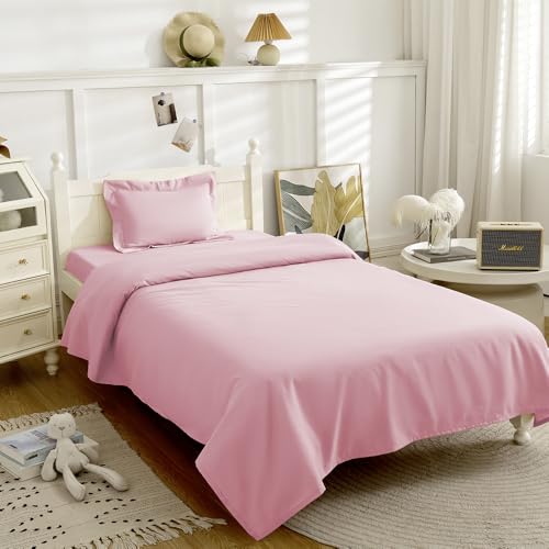 NookZuzu 3 Piece Toddler Sheet Set,Pink Basics Bed Sheet Set for Toddler,Microfiber 3-Piece Sheet Set Soft Breathable Crib Bedding Set for Kids,Includes Flat Sheet, Fitted Sheet, Pillowcase NookZuzu
