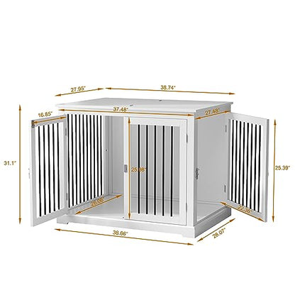 PUPETPO Dog Crate Furniture with Cushion, Dog Crate End Table Large, Indoor Dog Kennel, Dog House, Dog Cages for Large Dogs, Furniture Style Dog Crate with Flip-top, Chew-Proof Metal Bars, Wh - WoodArtSupply