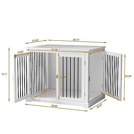 PUPETPO Dog Crate Furniture with Cushion, Dog Crate End Table Large, Indoor Dog Kennel, Dog House, Dog Cages for Large Dogs, Furniture Style Dog Crate with Flip-top, Chew-Proof Metal Bars, White PUPETPO