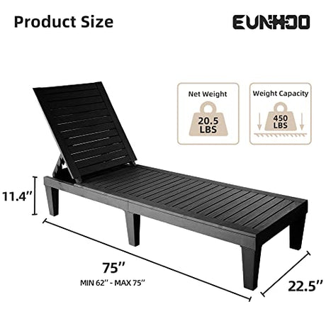 EUNHOO Chaise Lounge Outdoor Set of 4,Adjustable Pool Lounge Chair with 5 Positions Backrest, Waterproof Sun Loungers for Garden Pool Beach Patio Deck Sunbathing.Black EUNHOO
