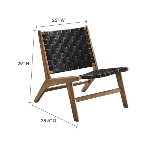 Modway Saoirse Faux Leather Wood Accent Lounge Chair in Walnut Black Modway