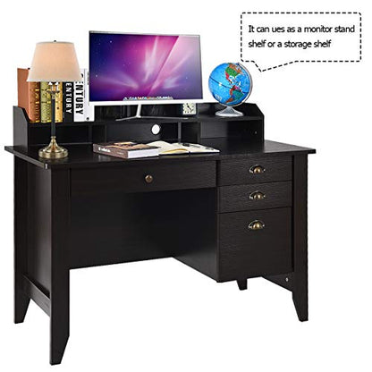 Catrimown Computer Desk with Drawers and Hutch, Wood Office Desk Teens Student Desk Study Table Writing Desk for Bedroom Small Spaces Furniture with Storage Shelves, Espresso Brown - WoodArtSupply