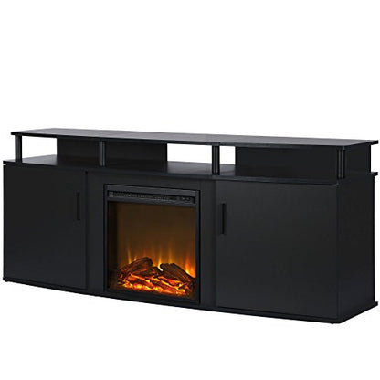 Ameriwood Home Carson Fireplace TV Stand for TVs up to 70 Inch, Replaceable Electric Fireplace Insert Heater, Realistic Log and Flame Effect, For Living Room or Bedroom, Black