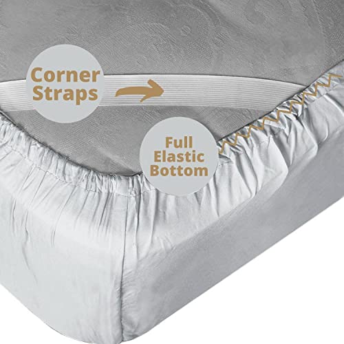 Clara Clark Stay Fitted Single Sheet, Fitted Sheet ONLY! Stay Fit on Mattress with Elastic Straps at Corners, Deep Pocket Fitted Sheet, Fits 18 to 24 Inch Mattress, Queen – Silver Light Gray Clara Clark