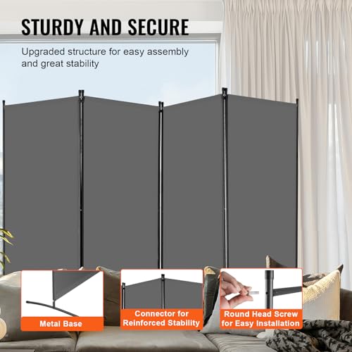 VEVOR Room Divider, 4 Panel Room Divider, Folding Privacy Screen and Portable Partition Divider for Room Separation, Freestanding Room Partitions for Office, Bedroom, Study, Grey VEVOR