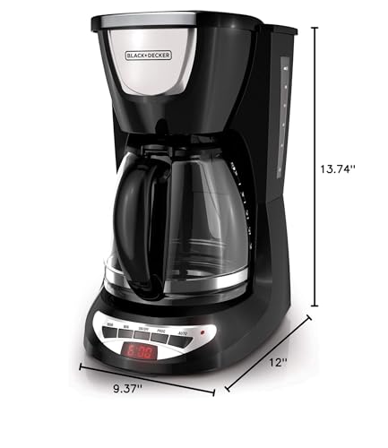 BLACK+DECKER 12-Cup Programmable Coffee Maker, DCM100B, Duralife Carafe, Easy-View Water Window, Removable Filter Basket