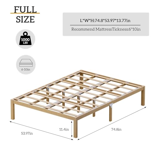 Bamboo Bed Frame Full Size Wood Platform Bedframe Solid Stable with Non-Slip Slats Support Tall Bed No Box Spring Needed Heavy Duty Easy Assembly Noise Free Nature bambooflow