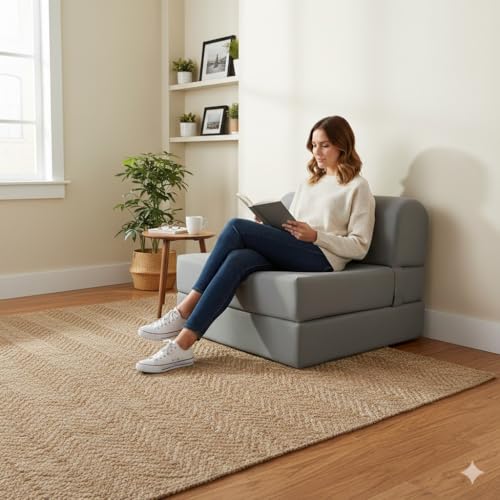 D&D Futon Furniture Gray Sleeper Chair Folding Beds, Convertible Studio Sofa Bed, High Density Foam (70 x 32 x 6 in Thick) D&D Futon Furniture
