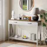 ChooChoo 47'' Farmhouse Console Table with Drawer, Entryway Table with Storage Shelf, Rustic A-Design Sofa Table for Hallway, Entrance, Living Room, White&Brown ChooChoo