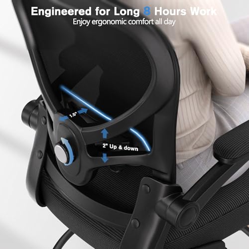 Alolo Drafting Chair,Big and Tall Office Chair with Footrest Ring,Ergonomic Chair for Counter Height and Standing Desk Comfy with Lumbar Support and Flip-up Armrests in Heavy Rolling Base,Black Alolo