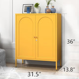 Yellow Metal Storage Cabinet Locker with 2-Adjustable Shelves 2 Door Multi-Purpose Organize Lockers 36‘’ Lockable Steel Sideboard with for Living Room Kitchen Entryway Size：36" H X 31.5" W X 13.8" D Kasfth